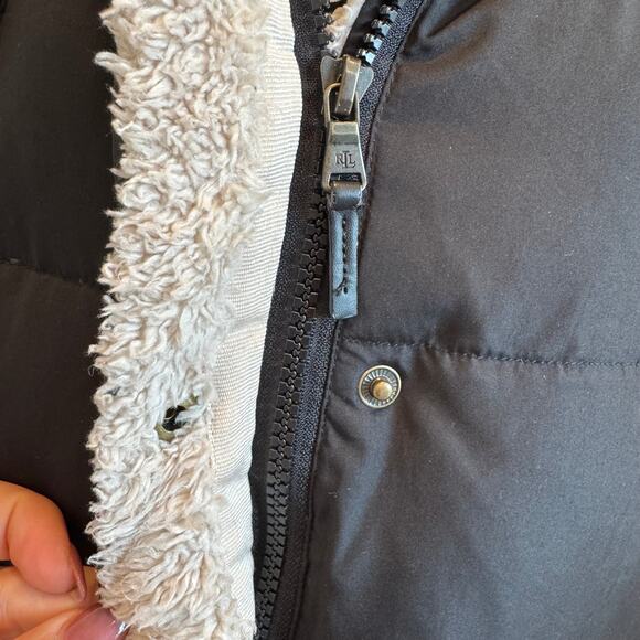 Lauren Ralph Lauren Black Long Down Hooded Quilted Puffer Coat Medium - Picture 9 of 16